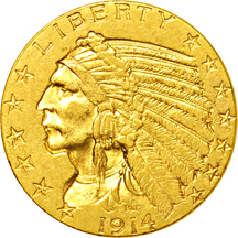 Four Indian-head half-eagles.  AU.