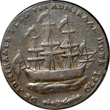 (circa1779 - 1780) Rhode Island Ship Token, Wreath Below Ship. NGC VF-20 BN.