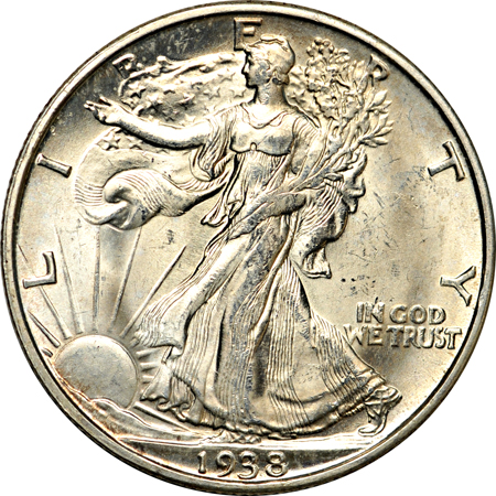 Six collector date Walking Liberty half-dollars.