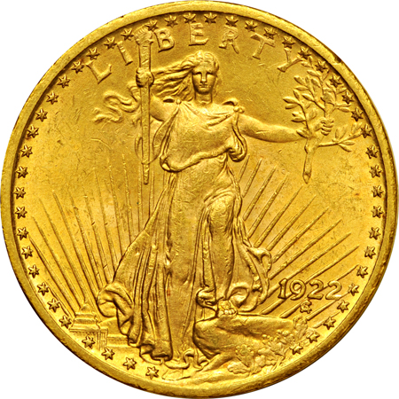 Five AU Saint-Gaudens double eagles.