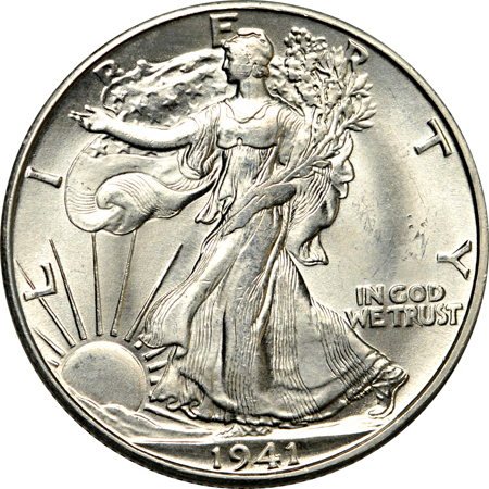 Fifty-three Walking Liberty half-dollars.