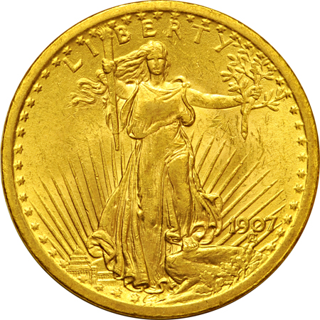 1907 Liberty double eagle AU and 1907 Saint-Gaudens double eagle.