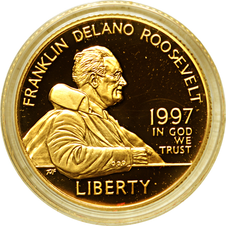 1997 Franklin Delano Roosevelt two-coin gold commemorative set.