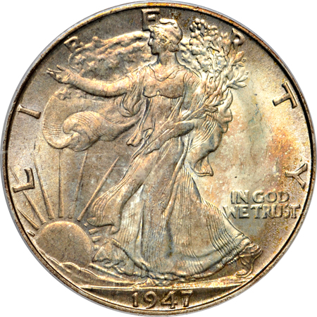 Five PCGS certified Walking Liberty half-dollars.  Two MS-65, and three MS-66.