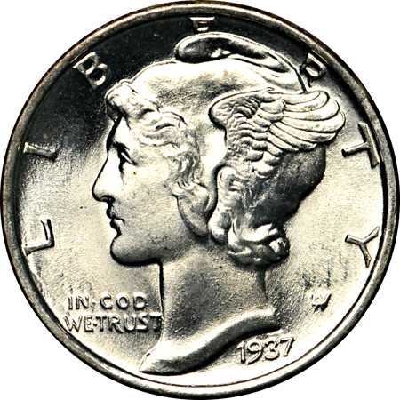 Sixty-five uncirculated Mercury dimes.