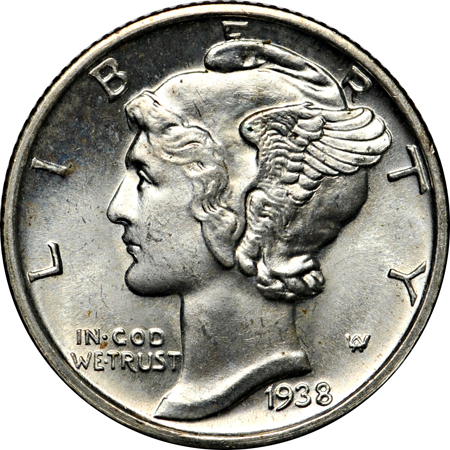 Sixty-five uncirculated Mercury dimes.