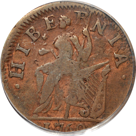 1760 Voce Populi Halfpenny, "VOOE" variety (Nelson 3, Zelinka 7-E, Breen 227, R.3) PCGS VF-25.