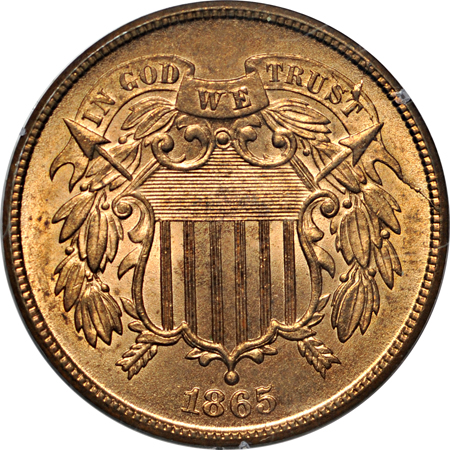 1865 PCGS MS-65RD (rattler).