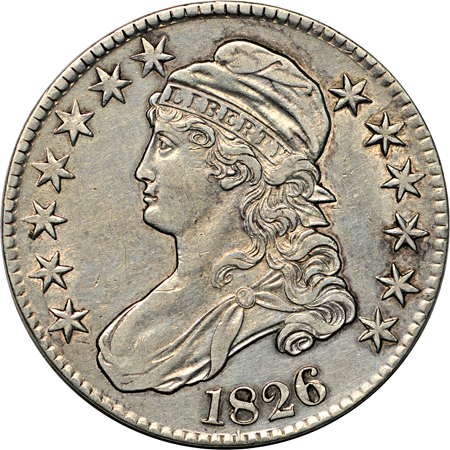 Six Capped Bust half-dollars.