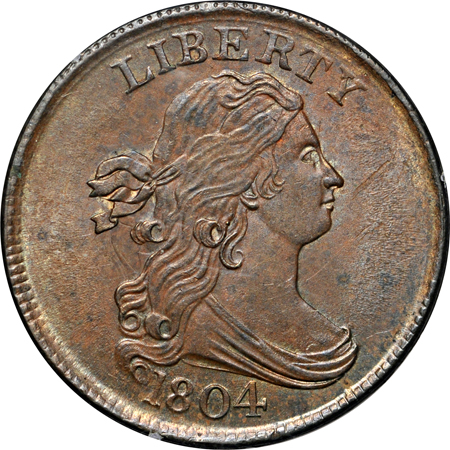 1804 Crosslet 4 - Stemless (C-12, R.2). PCGS MS-64 BN.