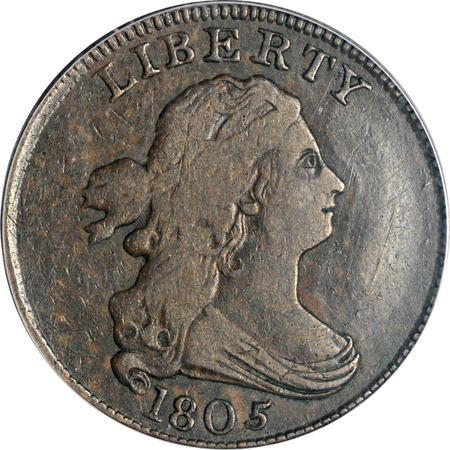 1805 Small 5 - Stems (C-3, R.4). PCGS VF-30.