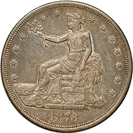 Two 1876-S AU and AU/reverse damage, and an 1877-S AU details/cleaned/toning spots.