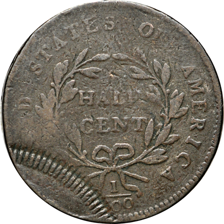 1797 Lettered Edge, struck over Large cent (C-3b, R.4). VF/choice color.