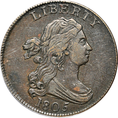 1805 Large 5 - Stems (C-4, R.2). PCGS XF-45.