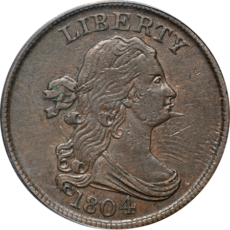 1804 Spiked Chin (C-6, R.2). PCGS AU-50.