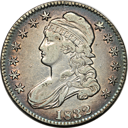 Fifteen Bust half-dollars, lettered edge.