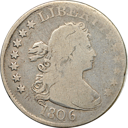 1806 About Good/damaged, plus three Capped Bust quarters.