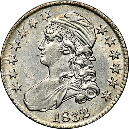 Eleven Bust half-dollars, lettered edge.