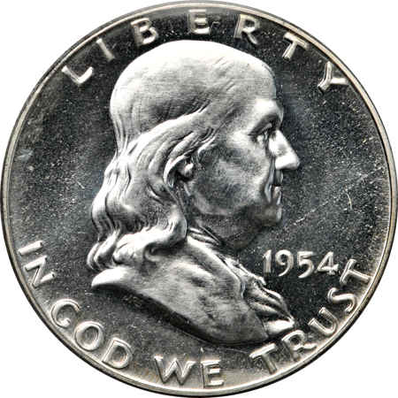 Twenty-two proof Franklin half-dollars.