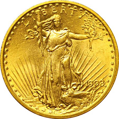 1904 Liberty double eagle MS-63 and 1908 NM Saint-Gaudens double eagle MS-60.