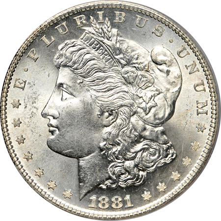 Five PCGS certified Morgan dollars.  Four MS-65 and one MS-66.