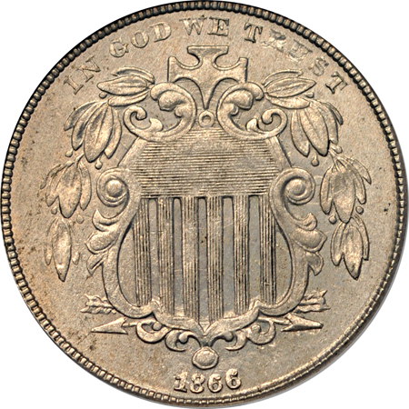 1866 w/ Rays. PCGS MS-63.