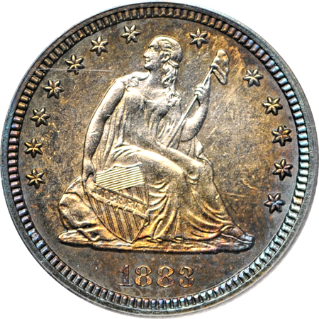 1846 Seated dollar PCGS Genuine (AU details/questionable color), 1883 Seated quarter PCGS Genuine (UNC details/questionable color), and 1858 half-dime PCGS AU-50.