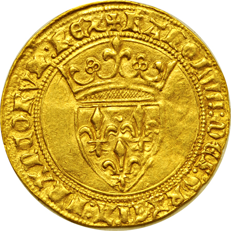 France. No Date (1422 - 1461) Charles VII gold Ecu D'or La Couronne, Toulouse mint (Ciani 614). VF.