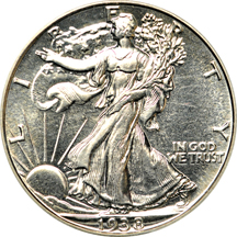 1937 through 1942 proof Walking Liberty half-dollars.