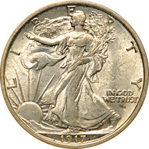 1917-D Obverse. NGC MS-62.