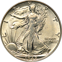 Six certified Walking Liberty half-dollars.