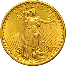 Five AU Saint-Gaudens double eagles.