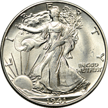 Fifty-three Walking Liberty half-dollars.