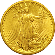 1907 Liberty double eagle AU and 1907 Saint-Gaudens double eagle.