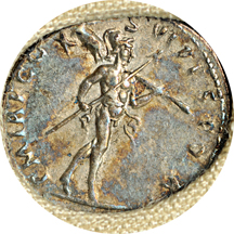 Roman Empire. Trajan (AD 98-117) Silver Denarius and Hadrian (AD117-138) Silver Denarius. Each displayed in a deluxe, descriptive frame (13" x 19-1/8" and 12-3/4" x 18-1/4", respectively). XF.