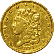 Nine 19th Century gold type coins.