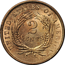 1865 PCGS MS-64RD (rattler).