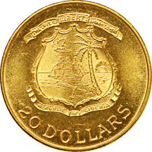 Republic of Liberia.  1964-B gold twenty Dollars, KM-19. MS-60.