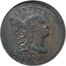 1795 Plain Edge, No Pole, struck on TAL Token (C-6a, R.2). PCGS VF-30.