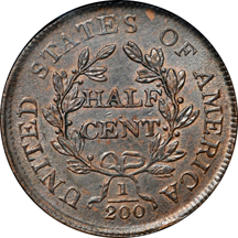 1805 Medium 5 - Stemless (C-1, R.1). NGC MS-64 BN.