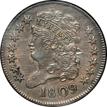 1809 Normal Date (C-3, R.1). NGC AU-58 BN.