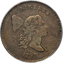 1797 1 Above 1, Plain Edge, Struck Over TAL Token (C-1, R.2). PCGS VF-20.