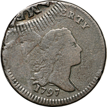 1797 Lettered Edge, struck over Large cent (C-3b, R.4). VF/choice color.