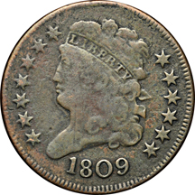 1809 Normal Date (C-1, R.5+). VG/reverse planchet flaw.