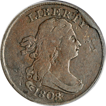 1808 8 over 7 (C-2, R.3). PCGS F-15.