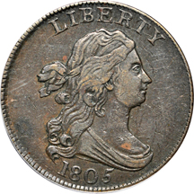 1805 Large 5 - Stems (C-4, R.2). PCGS XF-45.