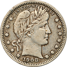 Twenty-two Barber quarters.