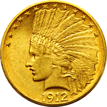 1911-D Saint-Gaudens double eagle AU and a 1912 Indian eagle AU.