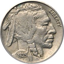 Five PCGS certified variety Buffalo nickels.