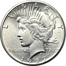 Eight Peace dollars.